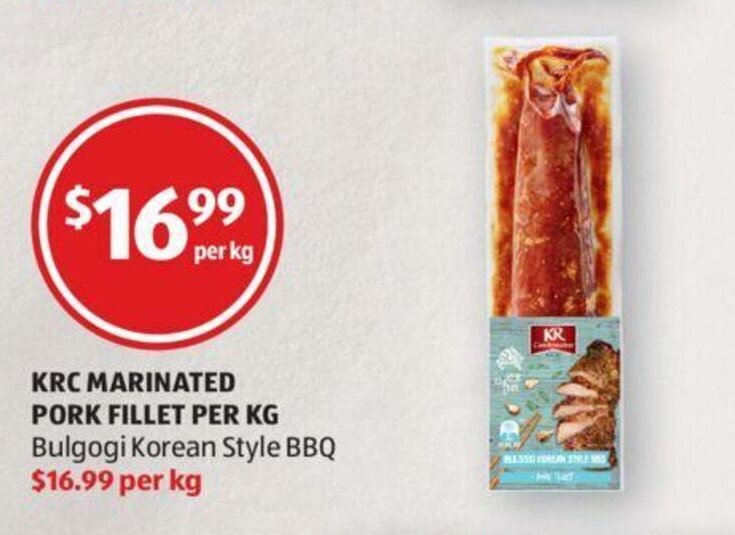 KRC Marinated Pork Fillet Per kg offer at ALDI