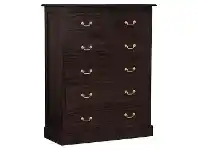 LivingStyles Tasmania Mahogany Timber 6 Drawer Tallboy, Chocolate offer