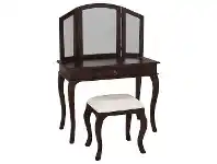 LivingStyles Queen Ann Mahogany Timber Dressing Table with Stool, Chocolate offer