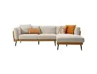 LivingStyles Nia Fabric & Faux Leather Corner Sofa, 3 Seater with RHF Chaise, Orange / Beige offer