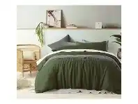 LivingStyles Vintage Design Homeware French Linen Quilt Cover Set, Queen, Olive offer