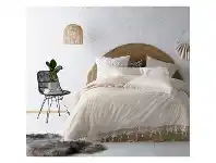 LivingStyles Vintage Design Homeware Gypsy Tassel Washed Cotton Quilt Cover Set, Queen, Cream offer