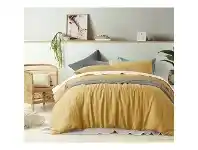 LivingStyles Vintage Design Homeware French Linen Quilt Cover Set, King, Ochre offer