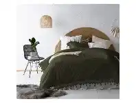 LivingStyles Vintage Design Homeware Gypsy Tassel Washed Cotton Quilt Cover Set, Super King, Olive offer