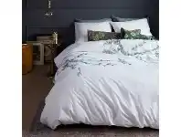 LivingStyles Beddinghouse Van Gogh Almond Blossom Embroidered Cotton Sateen Quilt Cover Set, Queen, White offer