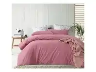 LivingStyles Vintage Design Homeware Lee Stonewashed Cotton Quilt Cover Set, Single, Smokey Rose offer