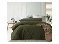 LivingStyles Vintage Design Homeware Lee Stonewashed Cotton Quilt Cover Set, Single, Olive offer