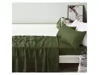 LivingStyles Vintage Design Homeware French Linen Sheet Set, King, Olive offer