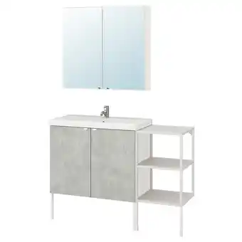 IKEA Enhet / tvällen bathroom furniture, set of 14, concrete effect/white pilkån tap, 122x43x87 cm offer