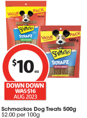 Coles Schmackos Dog Treats 500g offer