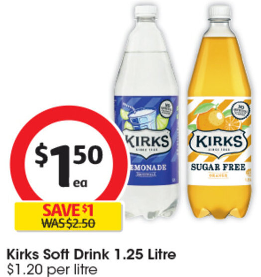Kirks Soft Drink 1.25 Litre offer at Coles