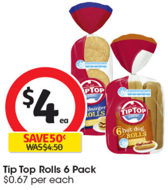 Coles Tip Top Rolls 6 Pack offer