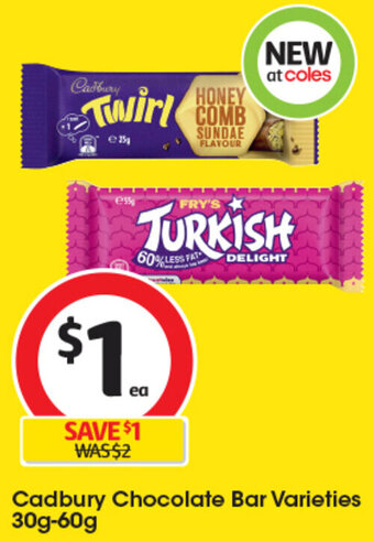 Coles Cadbury Chocolate Bar Varieties 30g-60g offer