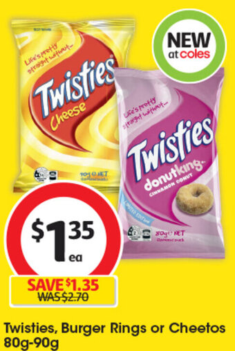 Coles Twisties, Burger Rings or Cheetos 80g-90g offer