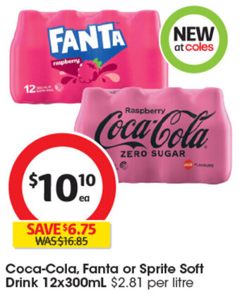 Coles Coca-Cola, Fanta or Sprite Soft Drink 12x300mL offer