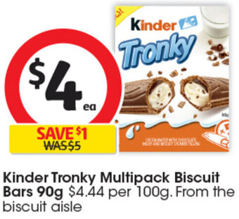 Coles Kinder Tronky Multipack Biscuit Bars 90g offer