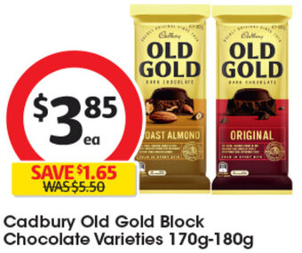 Coles Cadbury Old Gold Block Chocolate Varieties 170g-180g offer