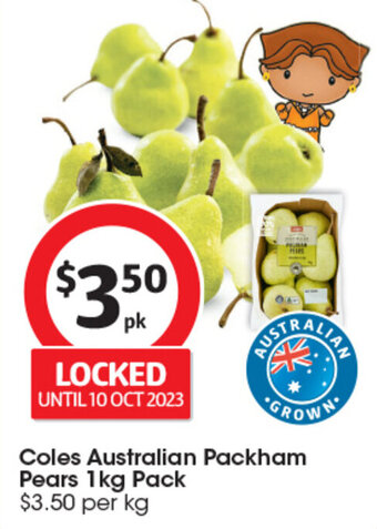 Coles Coles Australian Packham Pears 1kg Pack offer