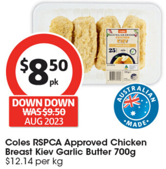 Coles Coles RSPCA Approved Chicken Breast Kiev Garlic Butter 700g offer