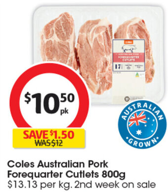 Coles Coles Australian Pork Forequarter Cutlets 800g offer
