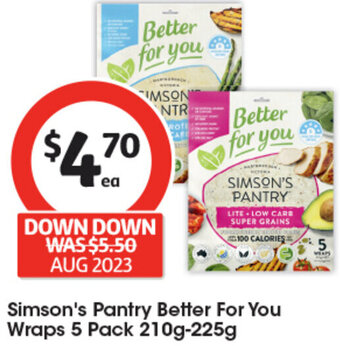 Simson's Pantry Better For You Wraps 5 Pack 210g-225g