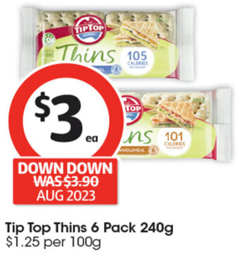Coles Tip Top Thins 6 Pack 240g offer