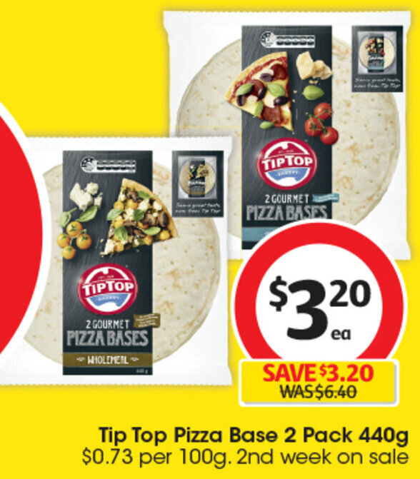 Tip Top Pizza Base 2 Pack 440g offer at Coles