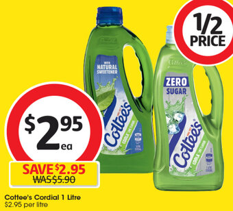Coles Cottee's Cordial 1 Litre offer