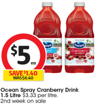 Coles Ocean Spray Cranberry Drink 1.5 Litre offer