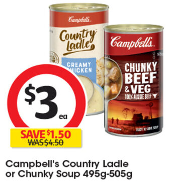 Coles Campbell's Country Ladle or Chunky Soup 495g-505g offer