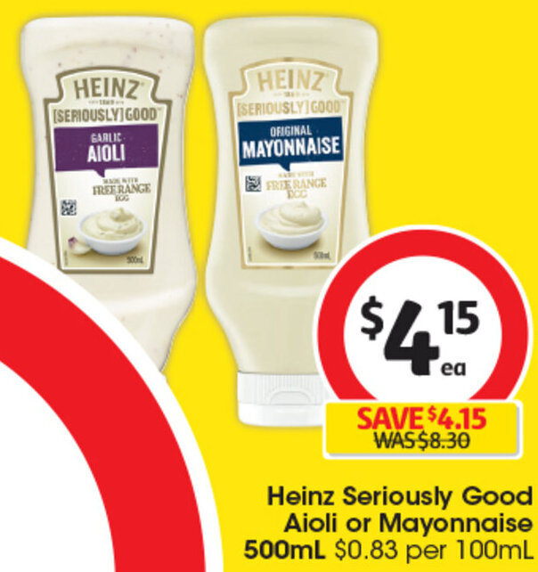Heinz Seriously Good Aioli or Mayonnaise 500mL offer at Coles