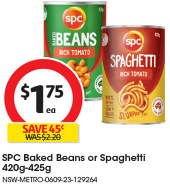 Coles SPC Baked Beans or Spaghetti 420g-425g offer