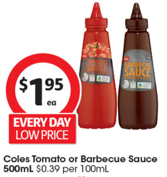 Coles Coles Tomato or Barbecue Sauce 500mL offer