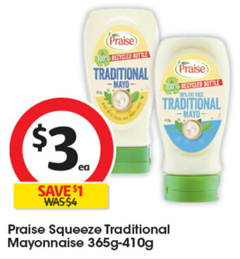 Coles Praise Squeeze Traditional Mayonnaise 365g-410g offer