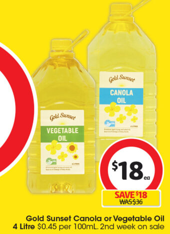 Coles Gold Sunset Canola or Vegetable Oil 4 Litre offer