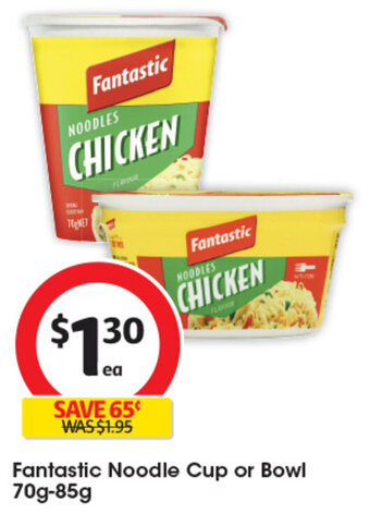 Coles Fantastic Noodle Cup or Bowl 70g-85g offer