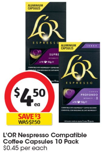 Coles L'OR Nespresso Compatible Coffee Capsules 10 Pack offer