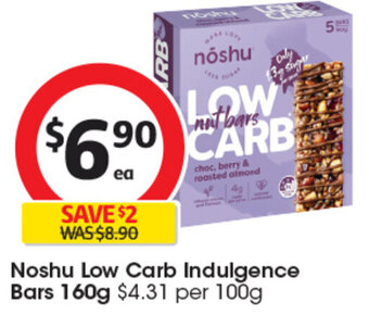 Coles Noshu Low Carb Indulgence Bars 160g offer