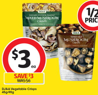 Coles DJ&A Vegetable Crisps 45g-90g offer