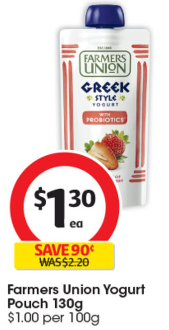 Coles Farmers Union Yogurt Pouch 130g offer