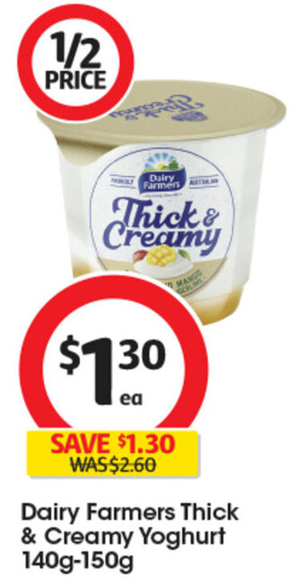 Coles Dairy Farmers Thick & Creamy Yoghurt 140g-150g offer