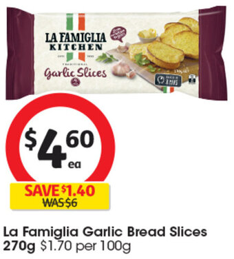 Coles La Famiglia Garlic Bread Slices 270g offer