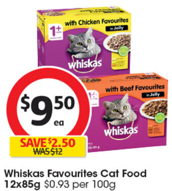 Coles Whiskas Favourites Cat Food 12x85g offer