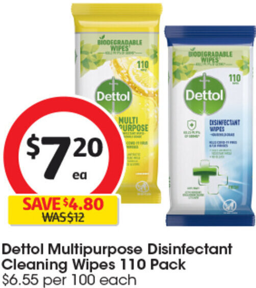 Dettol Multipurpose Disinfectant Cleaning Wipes 110 Pack offer at Coles