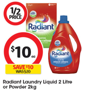 Coles Radiant Laundry Liquid 2 Litre or Powder 2kg offer