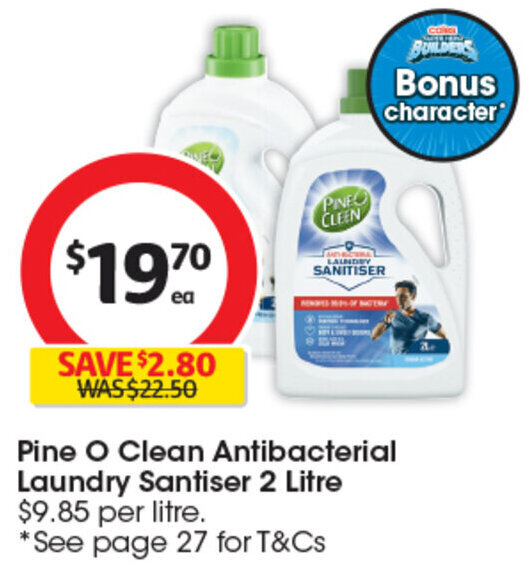 Pine O Clean Antibacterial Laundry Santiser 2 Litre offer at Coles