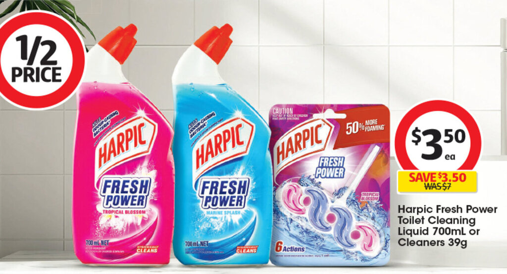 Harpic Fresh Power Toilet Cleaning Liquid 700mL or Cleaners 39g offer
