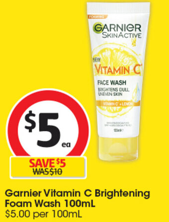 Coles Garnier Vitamin C Brightening Foam Wash 100mL offer