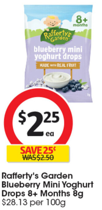 Coles Rafferty's Garden Blueberry Mini Yoghurt Drops 8+ Months 8g offer