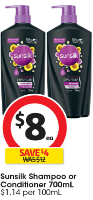 Coles Sunsilk Shampoo or Conditioner 700mL offer